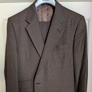 Huntsman Savile Row Hand Tailored Brown Plaid Wool Suit Made in England US42R